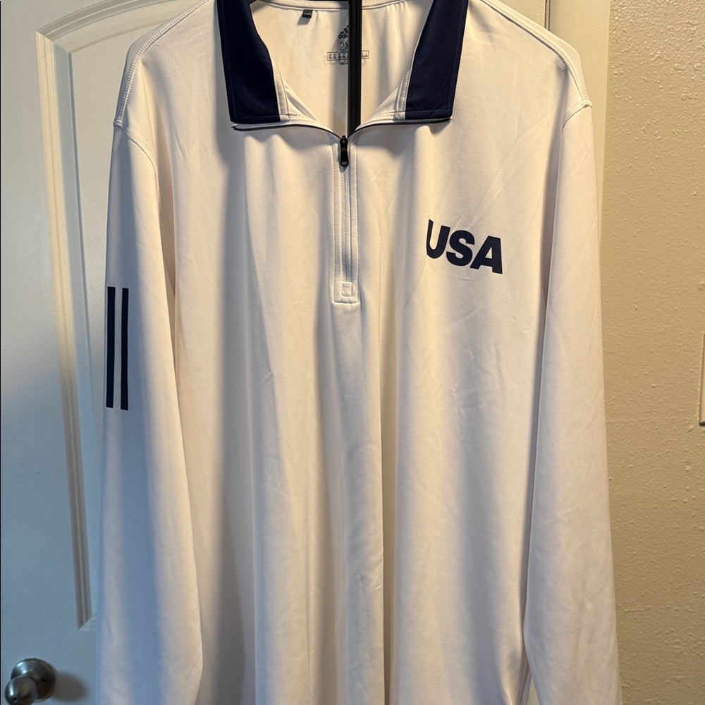 adidas White and Navy Zip Up Sweater - Picture 2 of 7